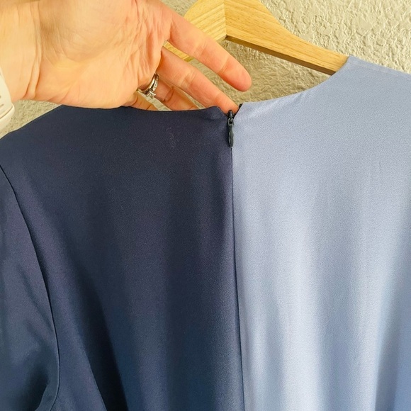 Hutch Asymmetrical Blue and Purple Wrap Midi Dress - Picture 13 of 14